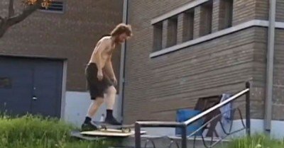 Skateboarding into river catches fish – gif / video